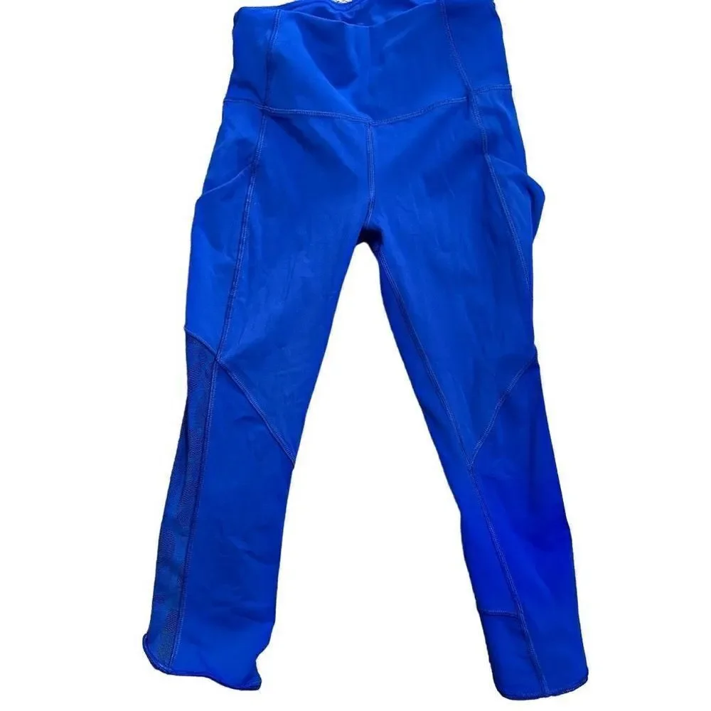 Lululemon Capri Mesh Leggings Blue Active Side Pockets Womens Size 4